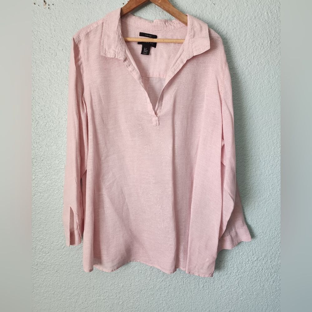 Tahari Linen Pink Long Sleeve Button Down Shirt